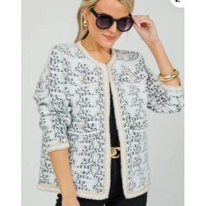 Northen Angel Medium Anthropolgie Knit Eyelash Jacket Ivory Gold Trim Button
